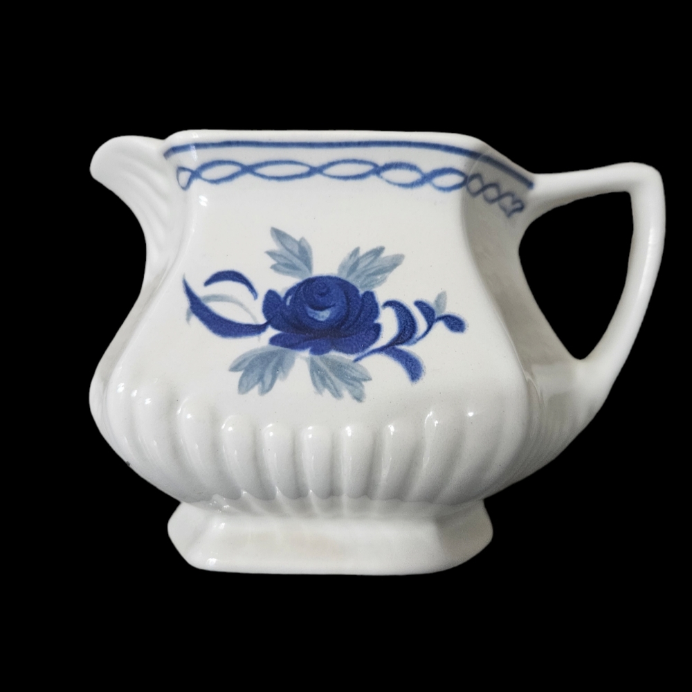 Vintage Adams English Ironstone Creamer Baltic Blue Rose Pattern